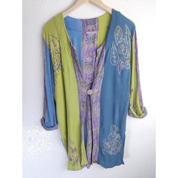 Soft Surroundings Tops - Soft Surroundings Green Blue Purple Rayon One Button Duster Cardigan Top Size S
